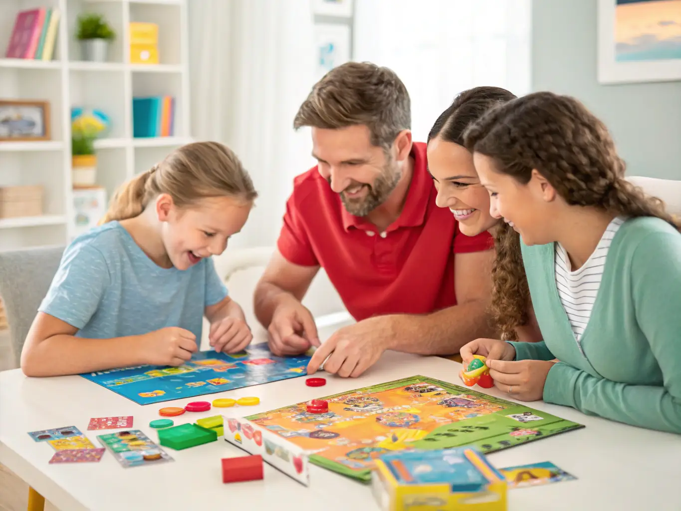 A group of children enthusiastically playing a board game at a community center, showcasing the joy and engagement of the activity.