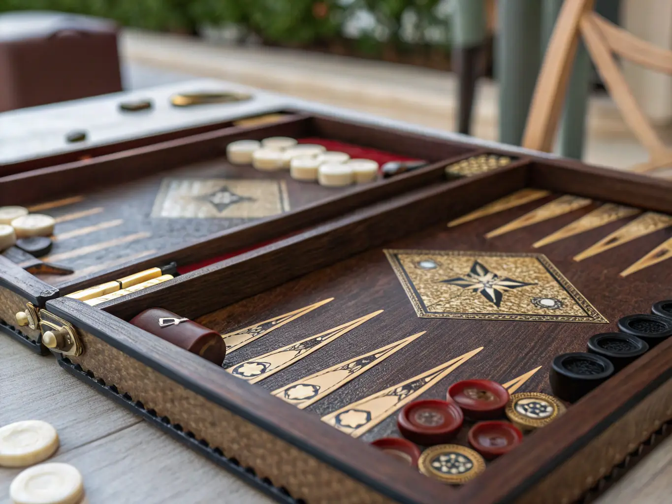 A close-up shot of a beautifully designed board game, emphasizing the artistic and strategic elements of the game.